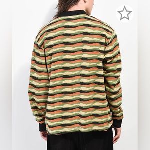 Obey Monaco Jacquard Black Multi Long Sleeve Polo Shirt Size M